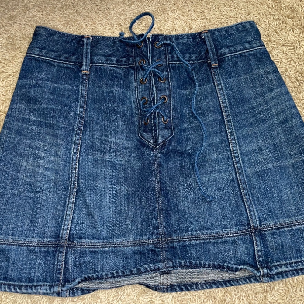 Blue Abercrombie & Fitch Tie Up Jean Skirt 6